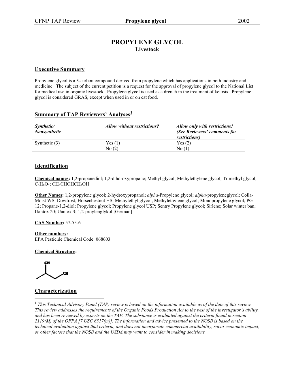 Propylene Glycol TAP Report