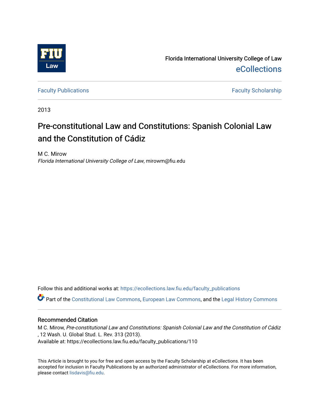 Spanish Colonial Law and the Constitution of Cádiz