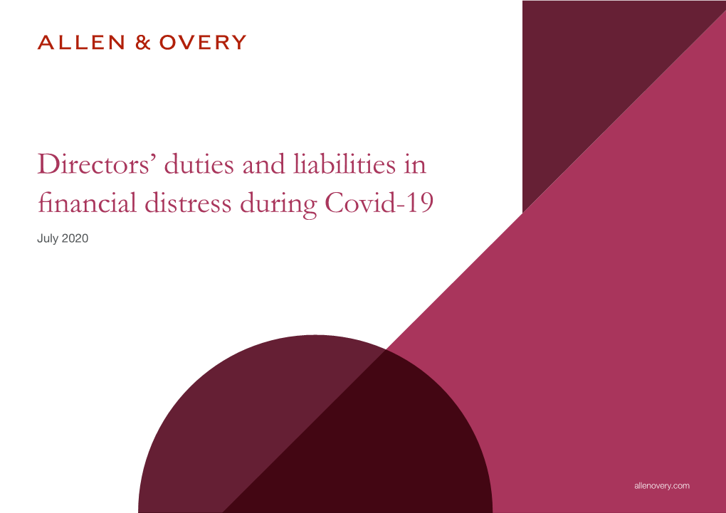 Directors' Duties and Liabilities in Financial Distress During Covid-19