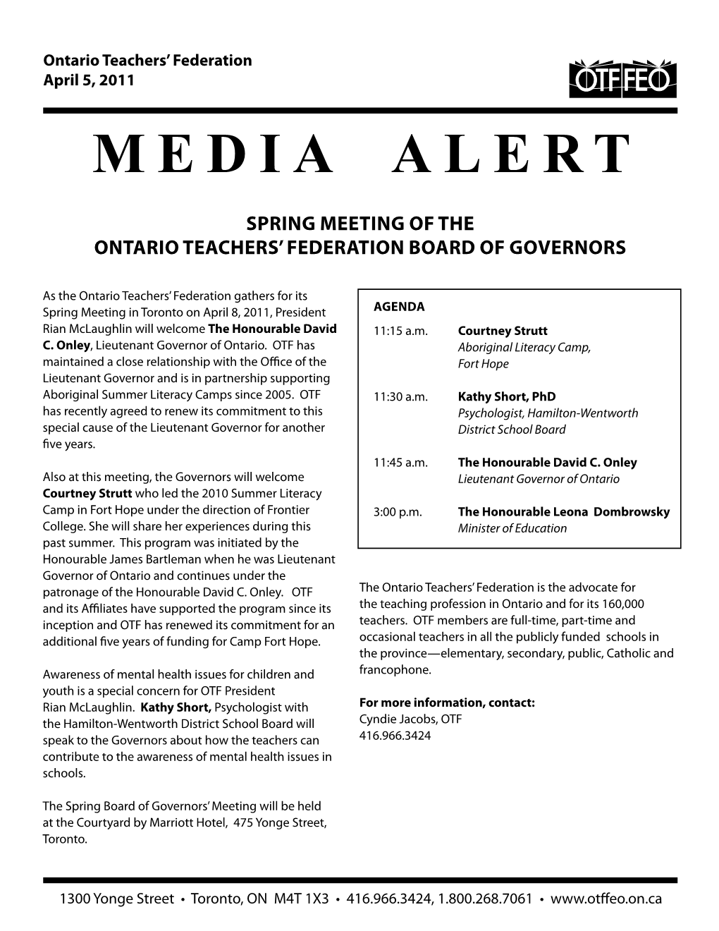 Spring Meeting of the Ontario Teachers' Federation Board Of