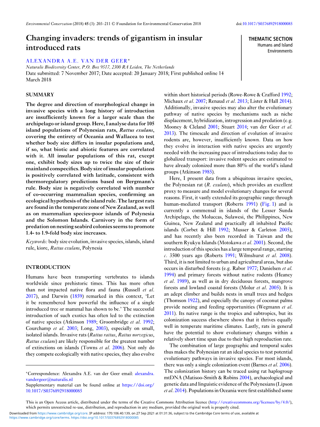 Changing Invaders: Trends of Gigantism in Insular Introduced Rats