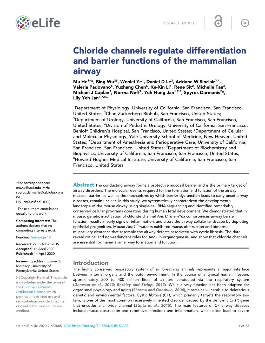 Chloride Channels Regulate Differentiation and Barrier Functions