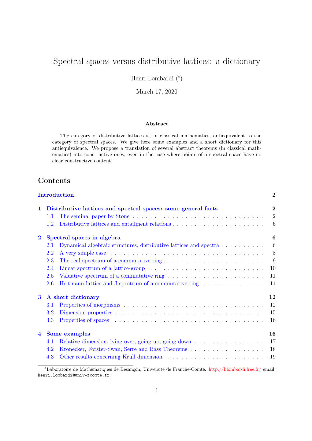 Spectral Spaces Versus Distributive Lattices: a Dictionary