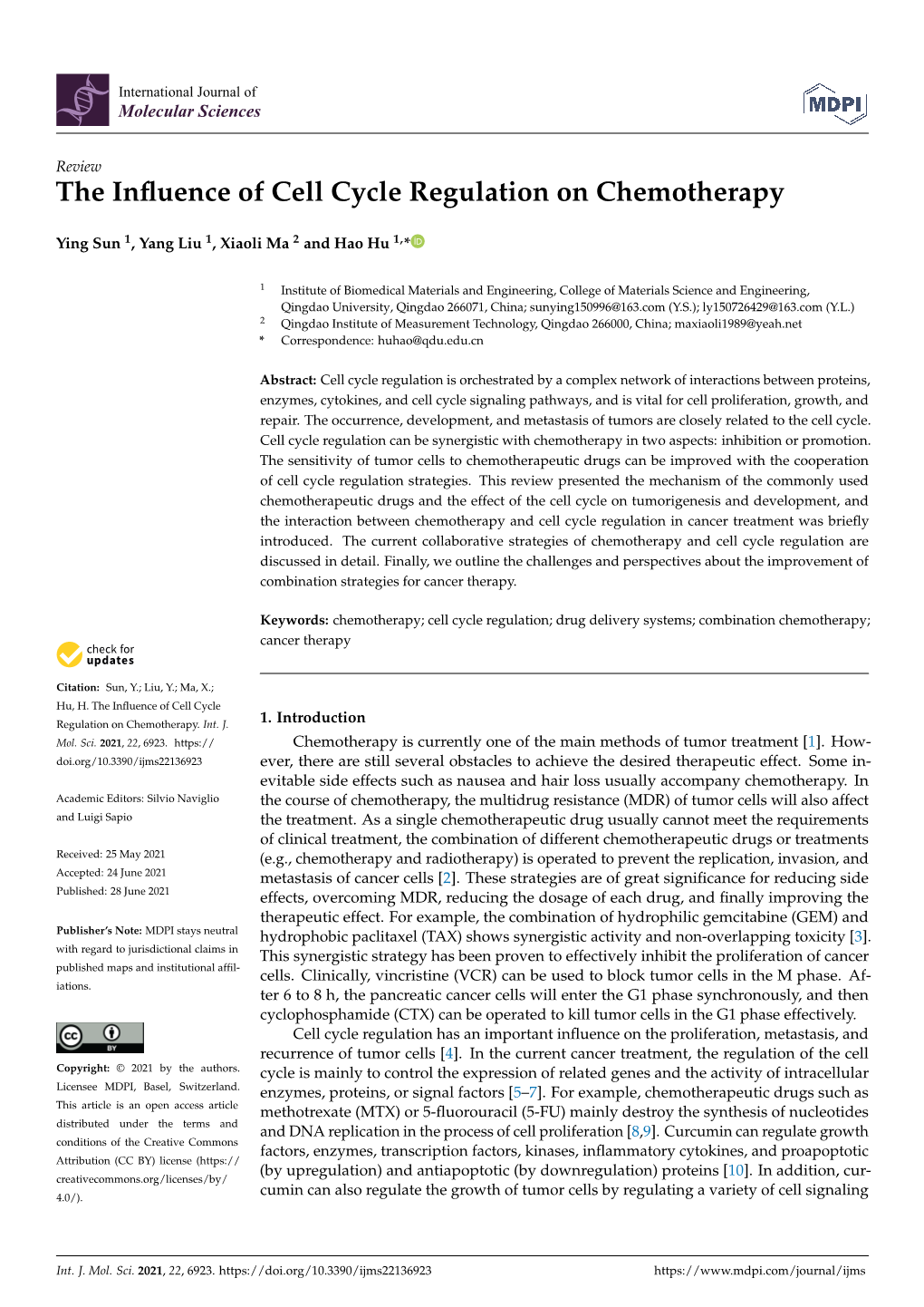 The Influence of Cell Cycle Regulation on Chemotherapy