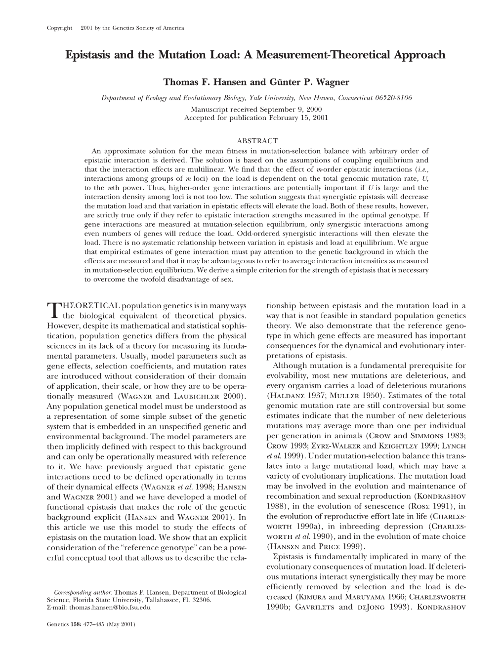 Epistasis and the Mutation Load: a Measurement-Theoretical Approach