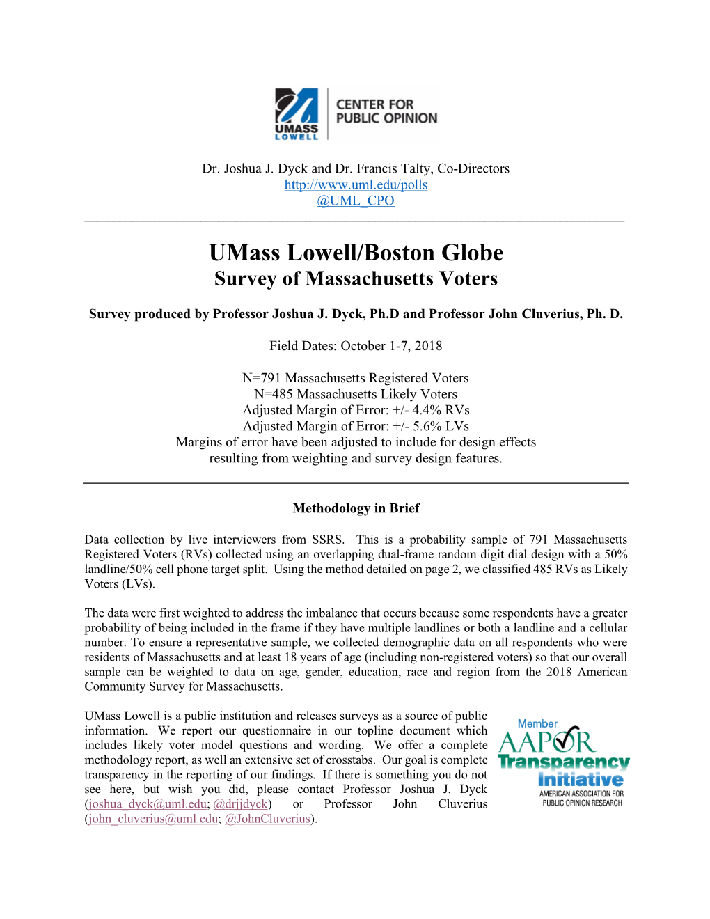 Topline Document Which Includes Likely Voter Model Questions and Wording