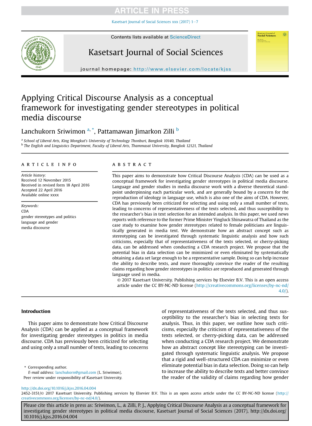 Applying Critical Discourse Analysis As a Conceptual Framework for Investigating Gender Stereotypes in Political Media Discourse