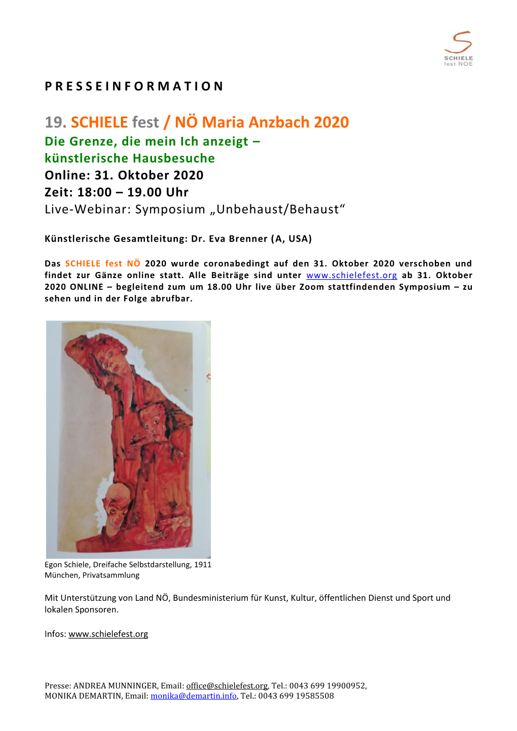 19. SCHIELE Fest / NÖ Maria Anzbach 2020 Die Grenze, Die Mein Ich Anzeigt – Künstlerische Hausbesuche Online: 31