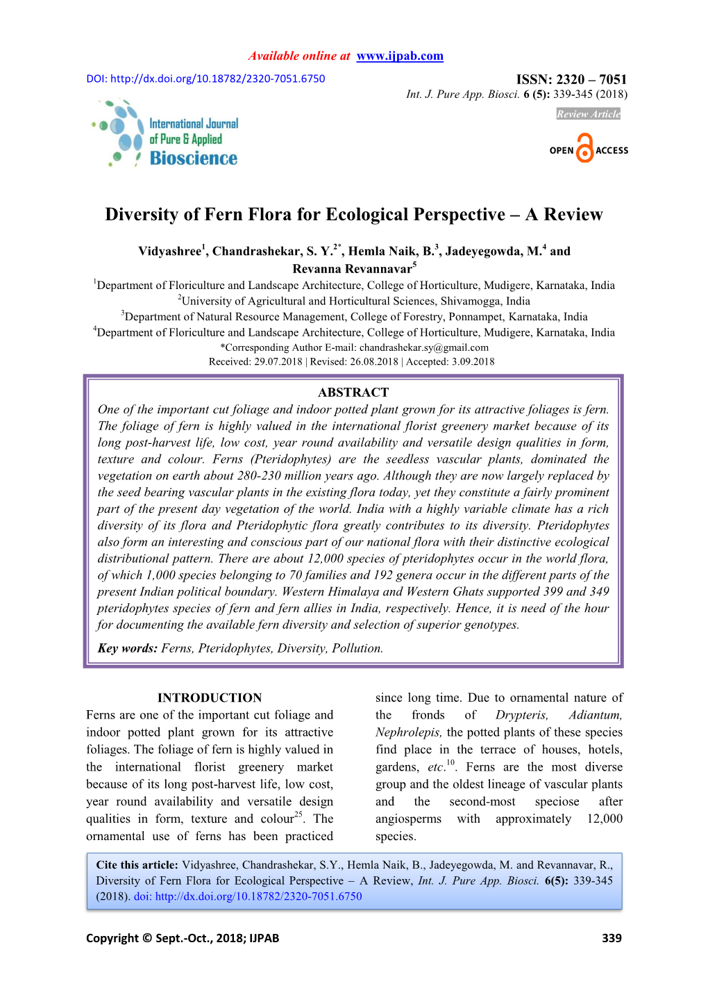 Diversity of Fern Flora for Ecological Perspective – a Review