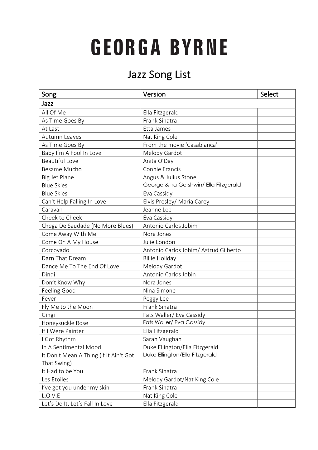 Jazz Songlist