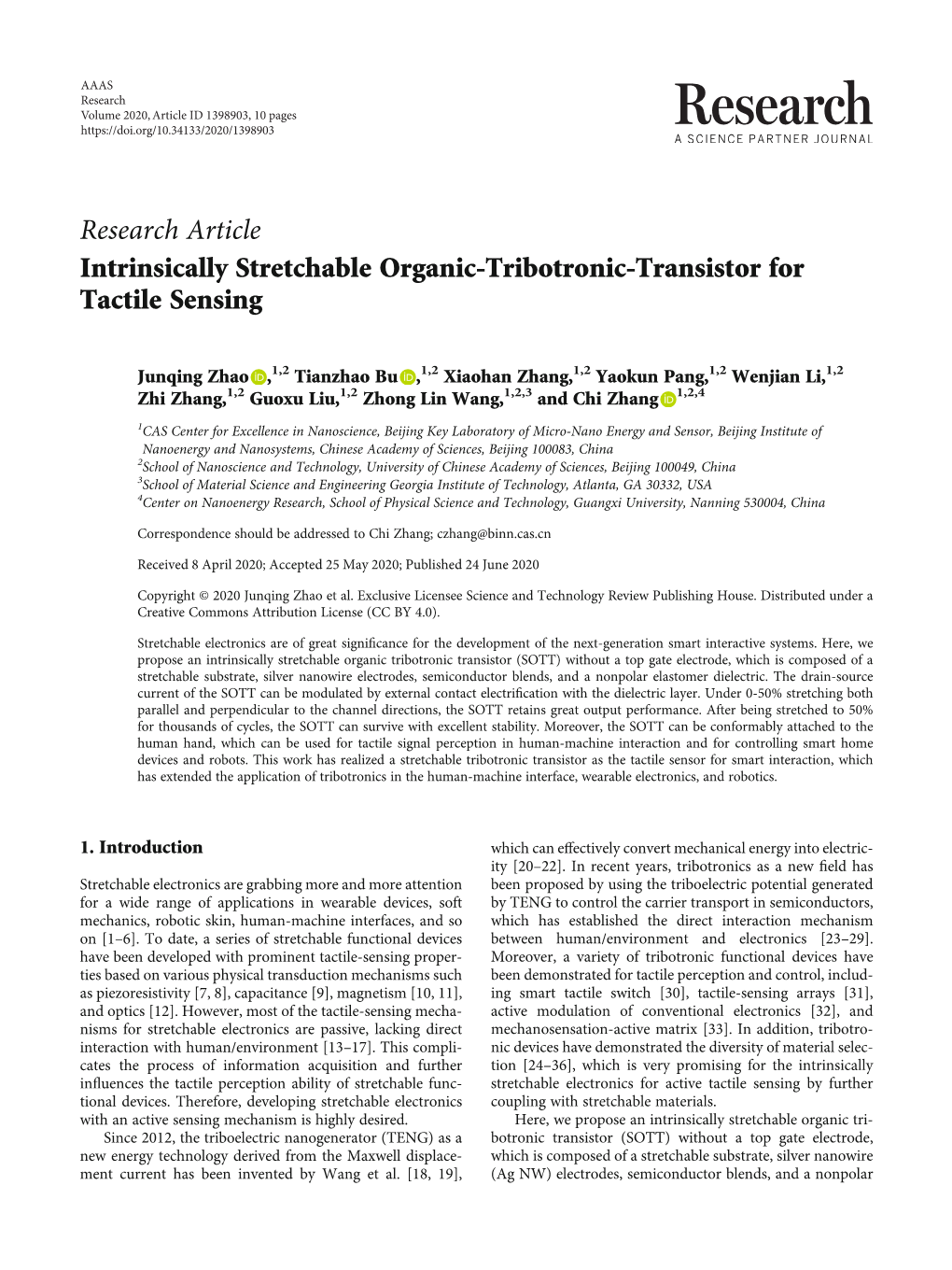 Intrinsically Stretchable Organic-Tribotronic-Transistor for Tactile Sensing