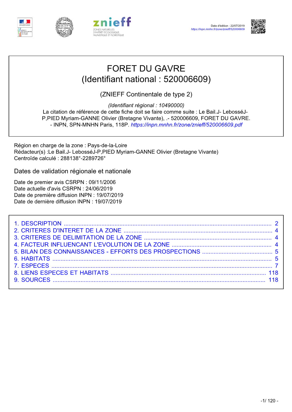 FORET DU GAVRE (Identifiant National : 520006609)