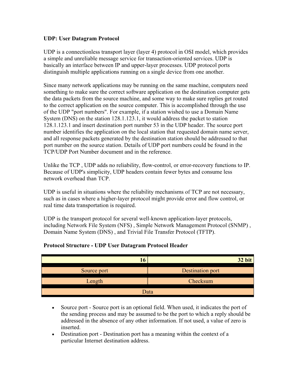 User Datagram Protocol UDP Is a Connectionless Transport Layer