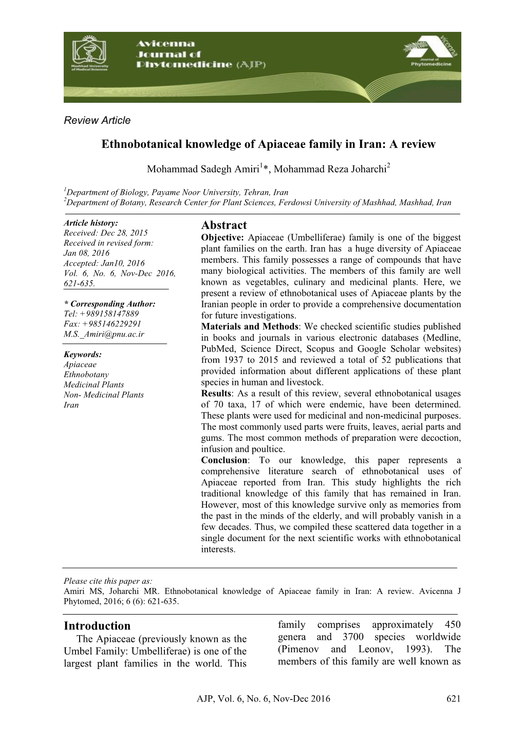 Ethnobotanical Knowledge of Apiaceae Family in Iran: a Review