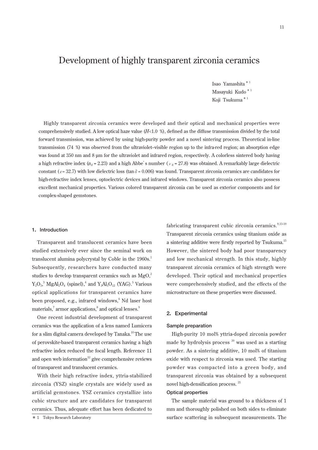 Development of Highly Transparent Zirconia Ceramics