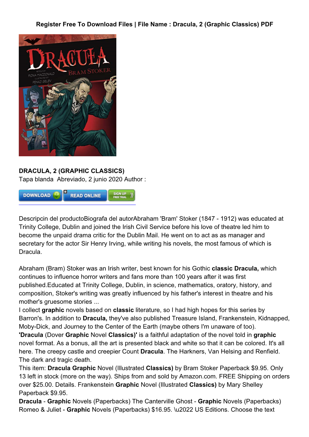 Libro Gratis Dracula, 2 (Graphic Classics)