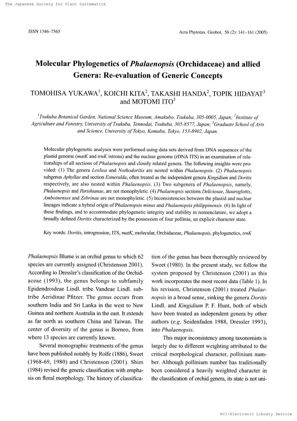 Molecularphylogeneticsof Phalaenopsis(Orchidaceae)