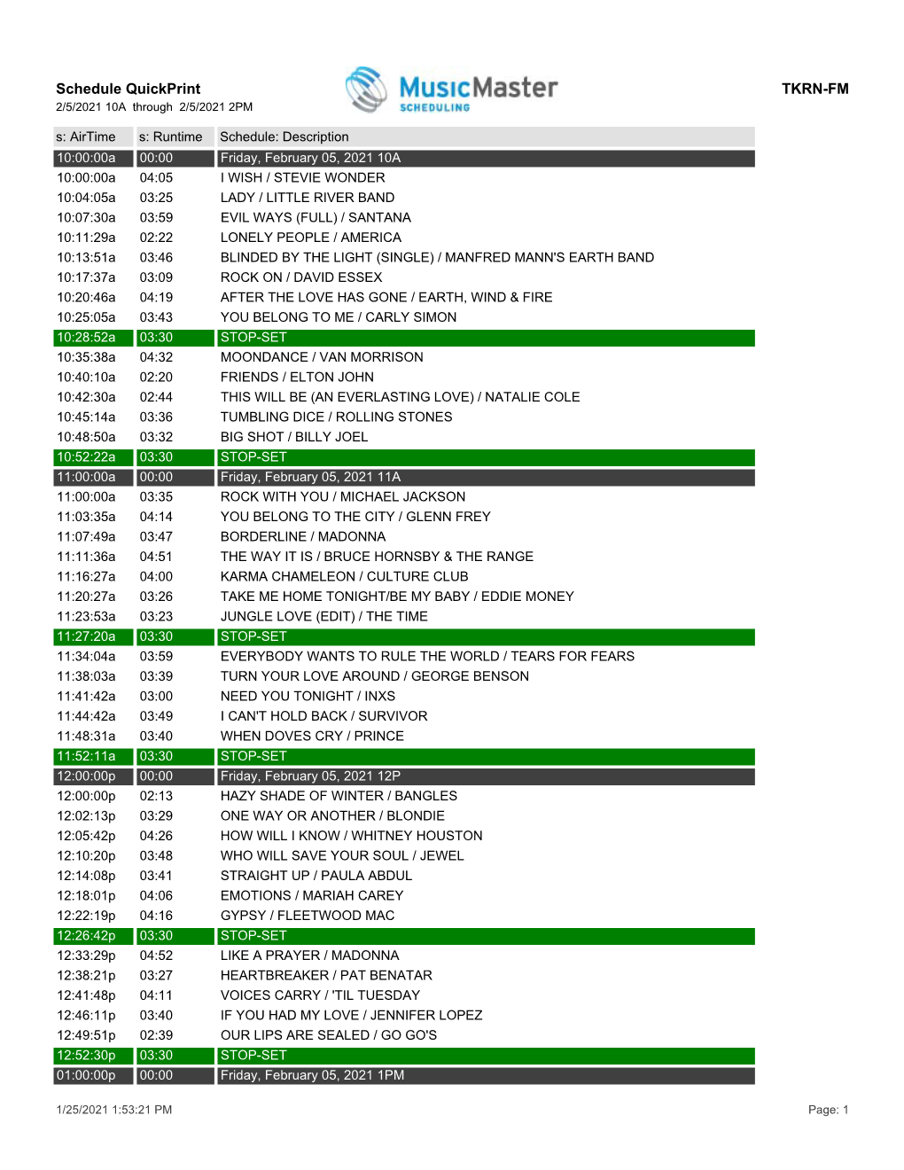 Schedule Quickprint TKRN-FM