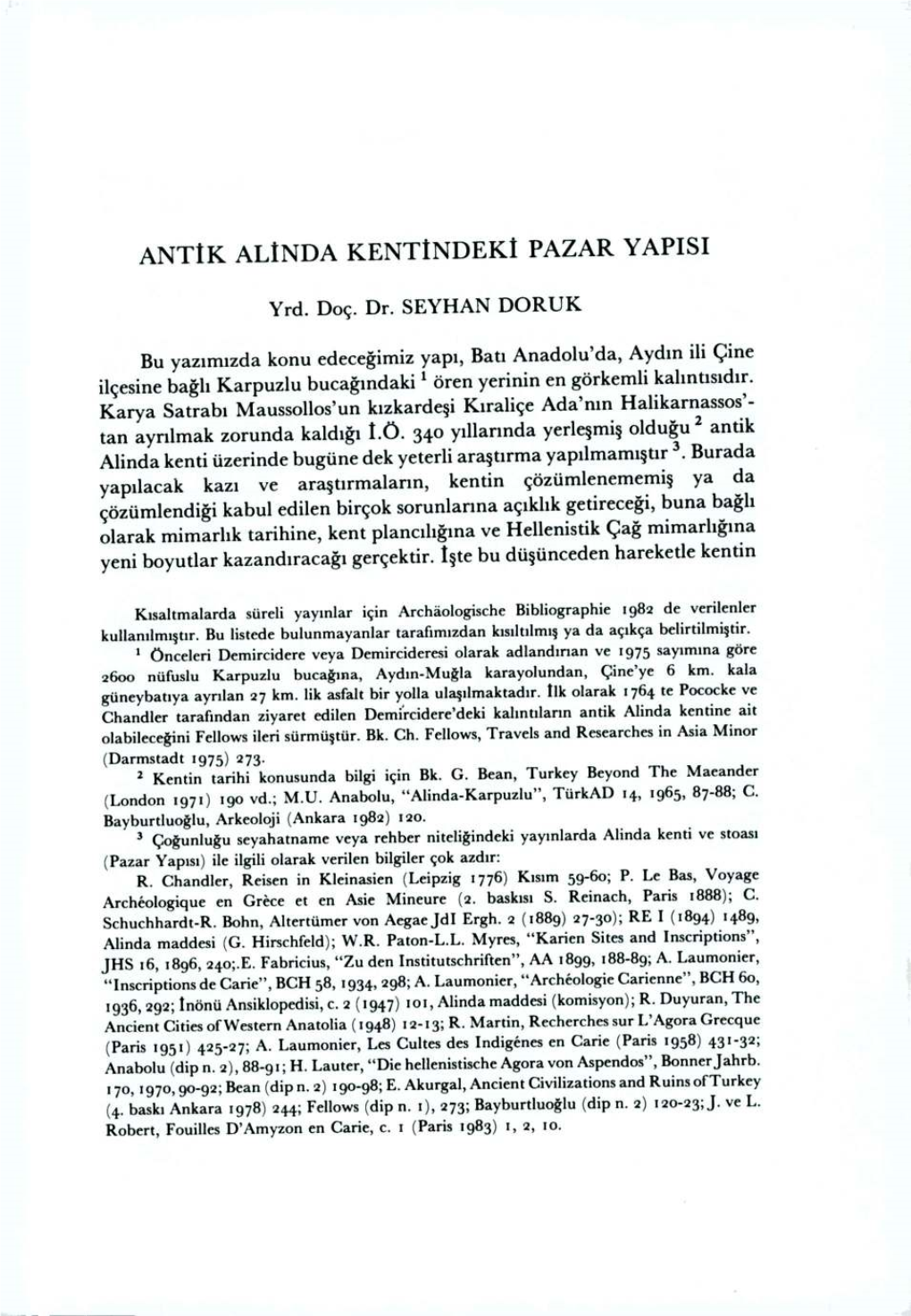 Antik Alinda Kentindeki Pazar Yapisi