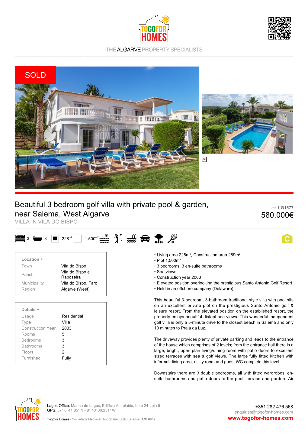 Beautiful 3 Bedroom Golf Villa with Private Pool & Garden, Near Salema