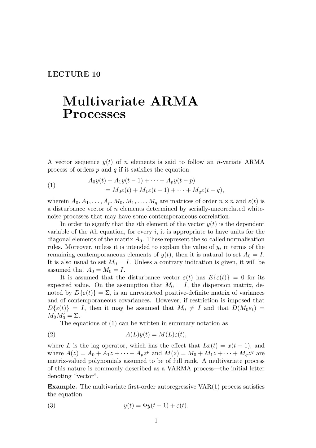 Multivariate ARMA Processes