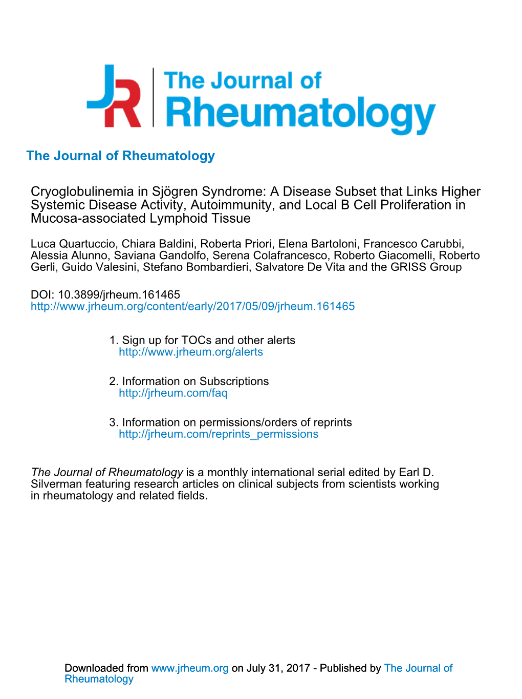 Cryoglobulinemia in Sjögren Syndrome: a Disease Subset That