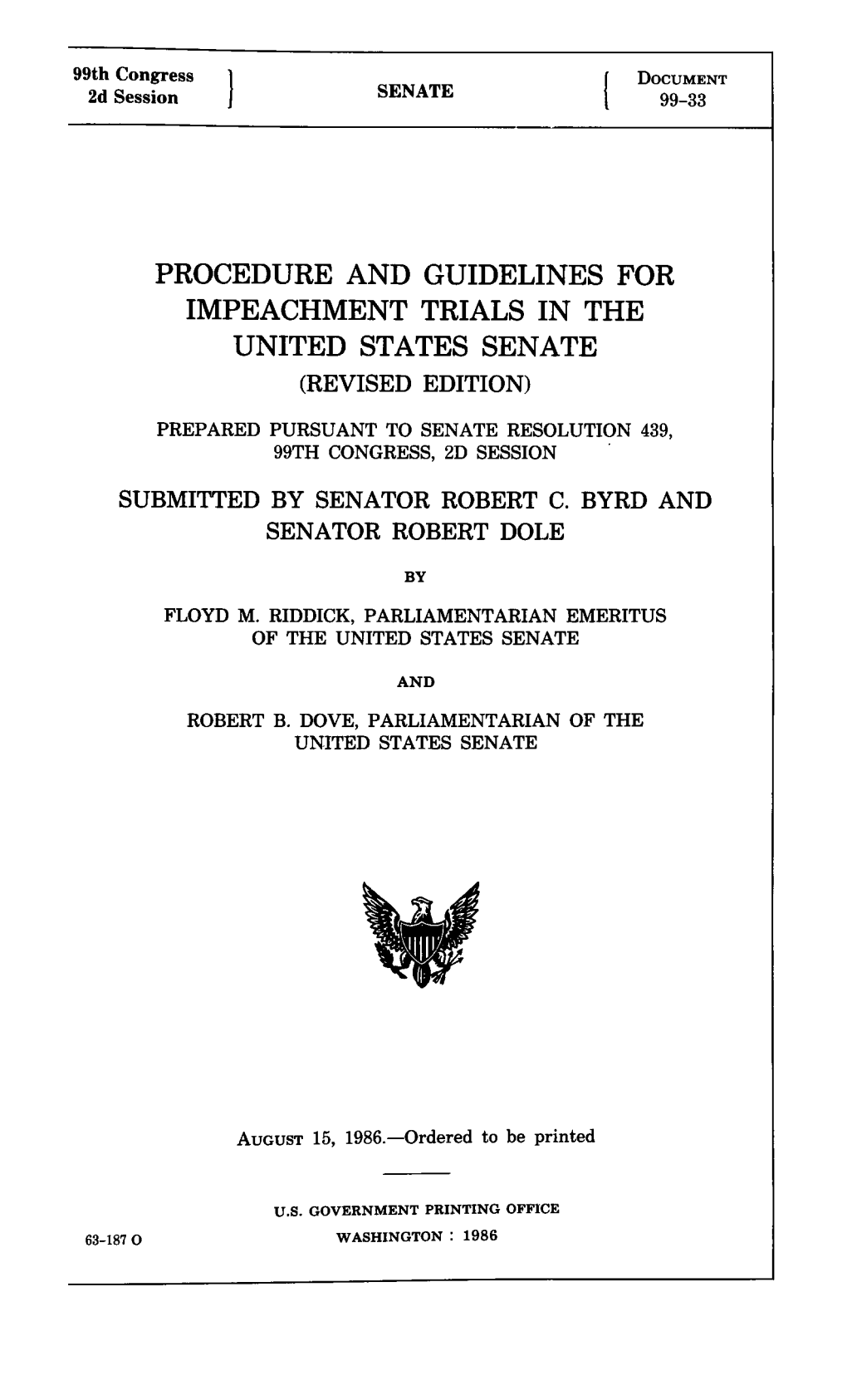 Procedure and Guidelines for Impeachment Trials in the United States Senate (Revised Edition)