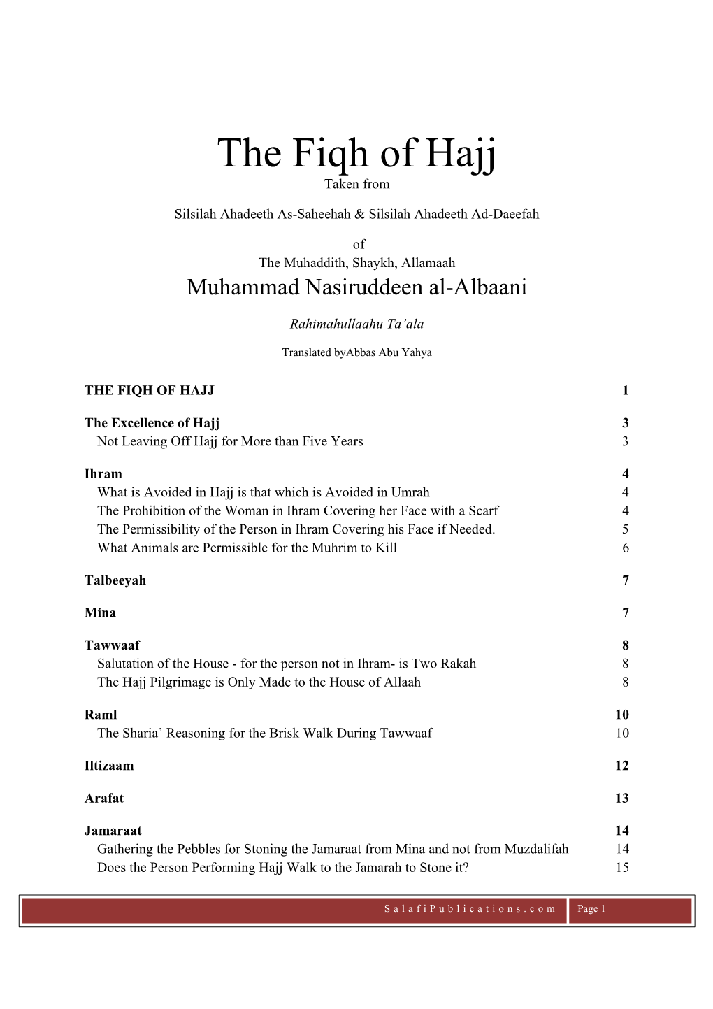 The Fiqh of Hajj Taken From