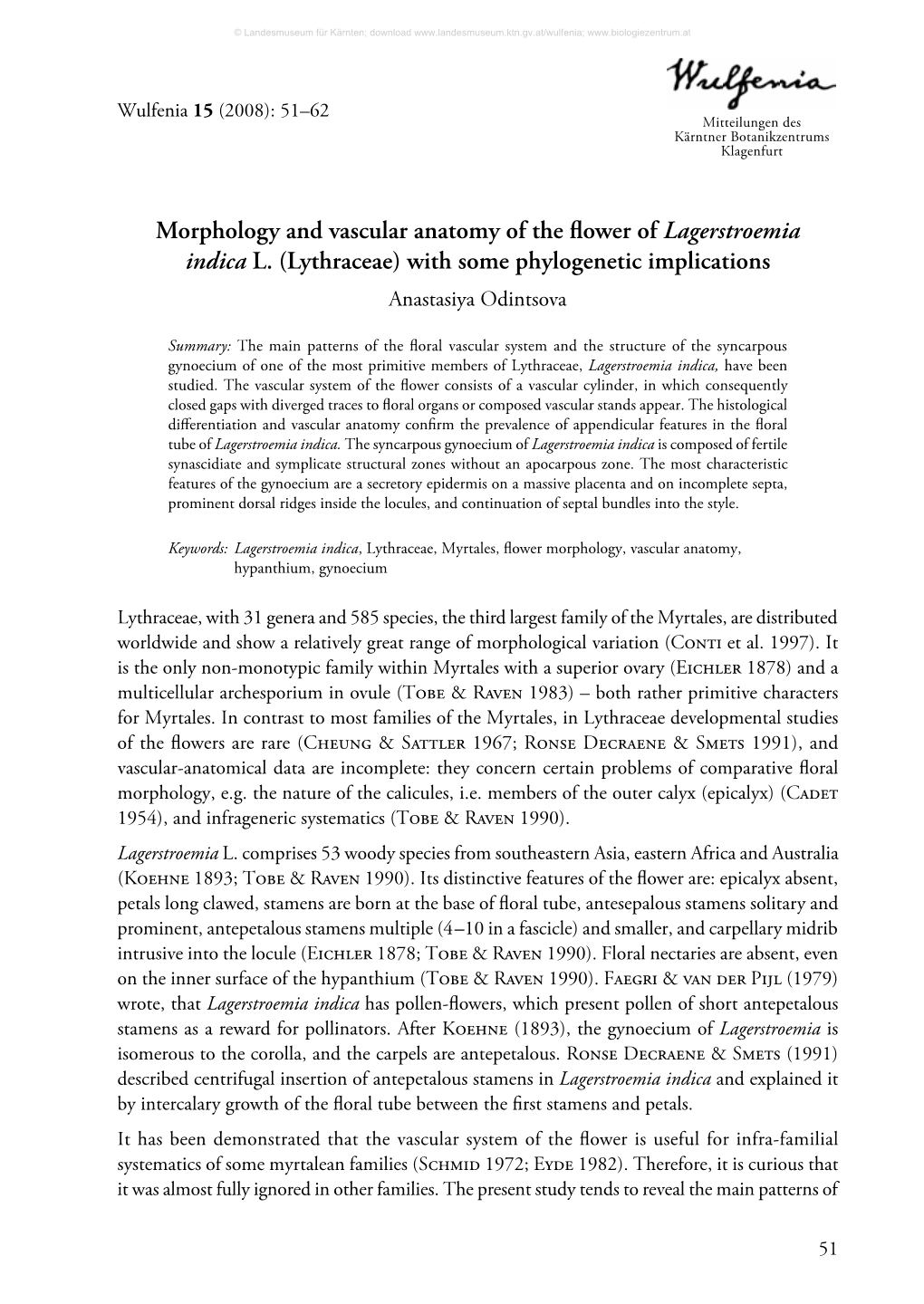 Morphology and Vascular Anatomy of the Flower of Lagerstroemia Indica L