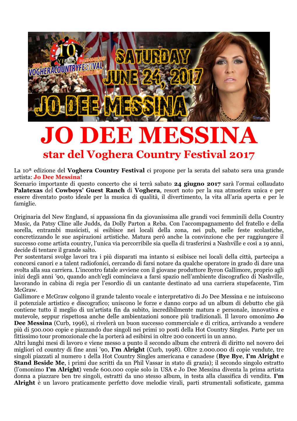 JO DEE MESSINA Star Del Voghera Country Festival 2017