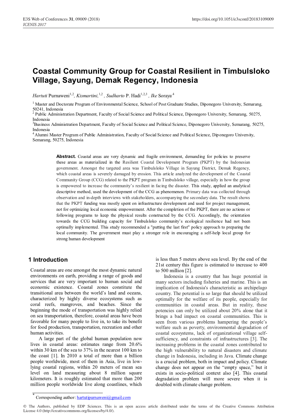Coastal Community Group for Coastal Resilient in Timbulsloko Village, Sayung, Demak Regency, Indonesia
