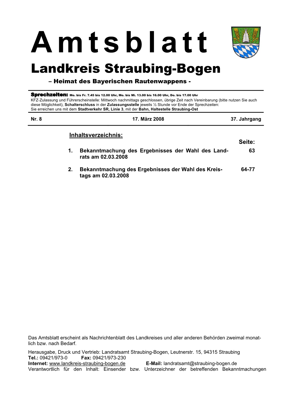 Amtsblatt Landkreis Straubing-Bogen – Heimat Des Bayerischen Rautenwappens