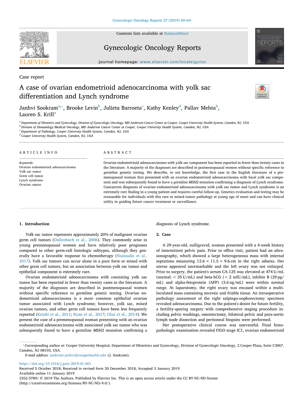 A Case of Ovarian Endometrioid Adenocarcinoma with Yolk Sac