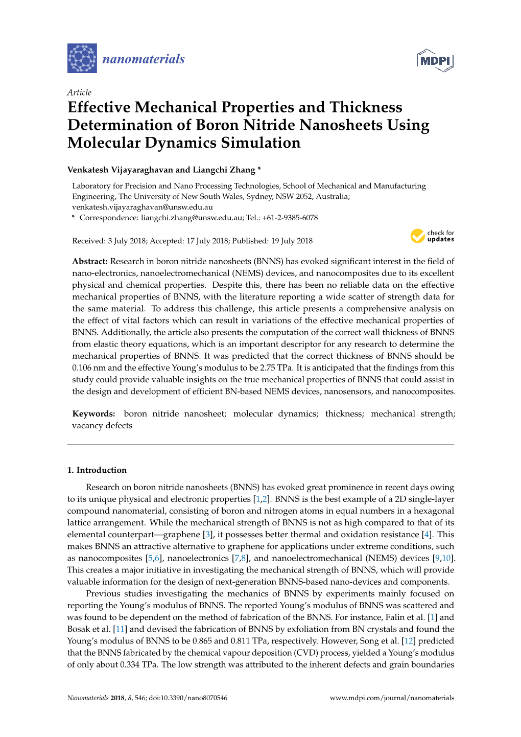 Effective Mechanical Properties and Thickness Determination of Boron Nitride Nanosheets Using Molecular Dynamics Simulation