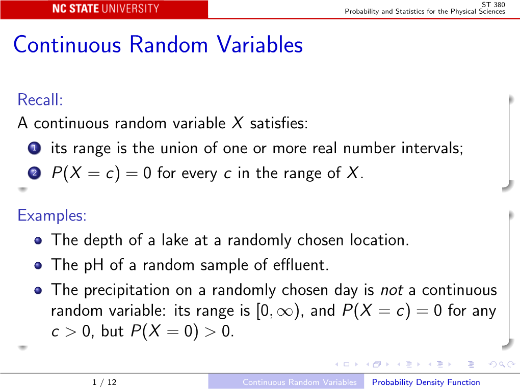 Continuous Random Variables