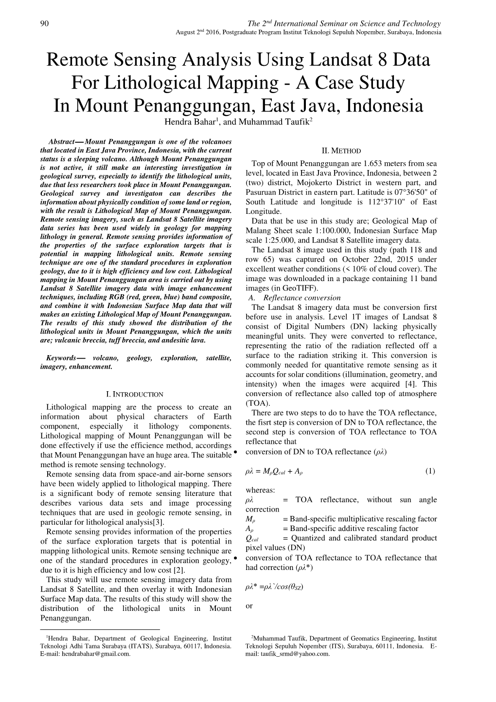 Remote Sensing Analysis Using Landsat 8 Data for Lithological Mapping - a Case Study