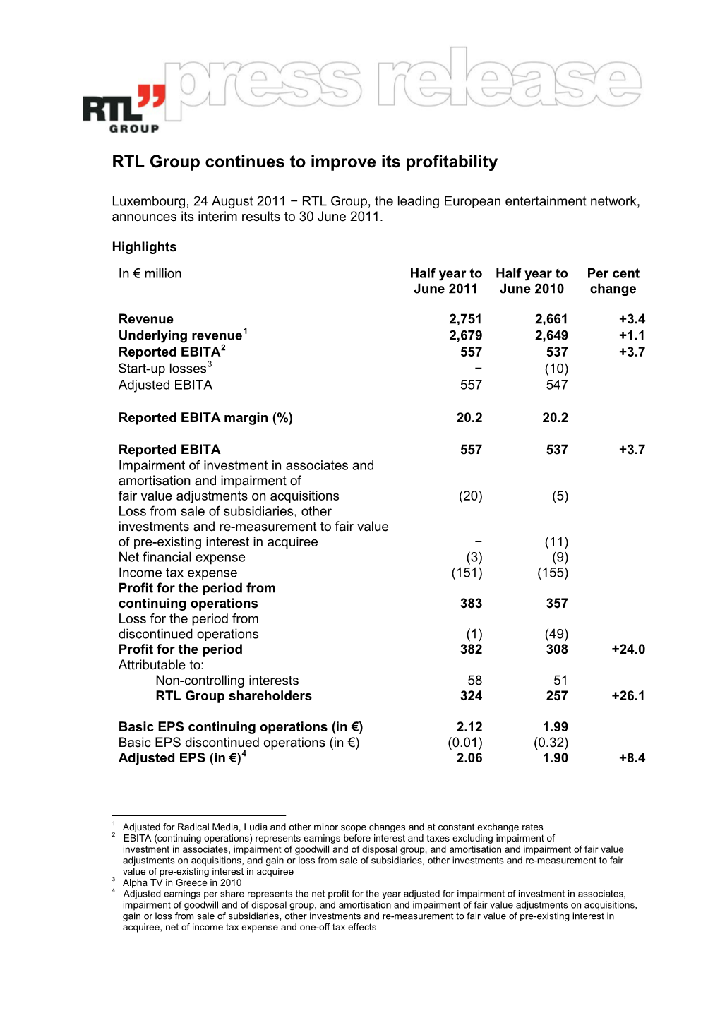 RTL Group Continues to Improve Its Profitability