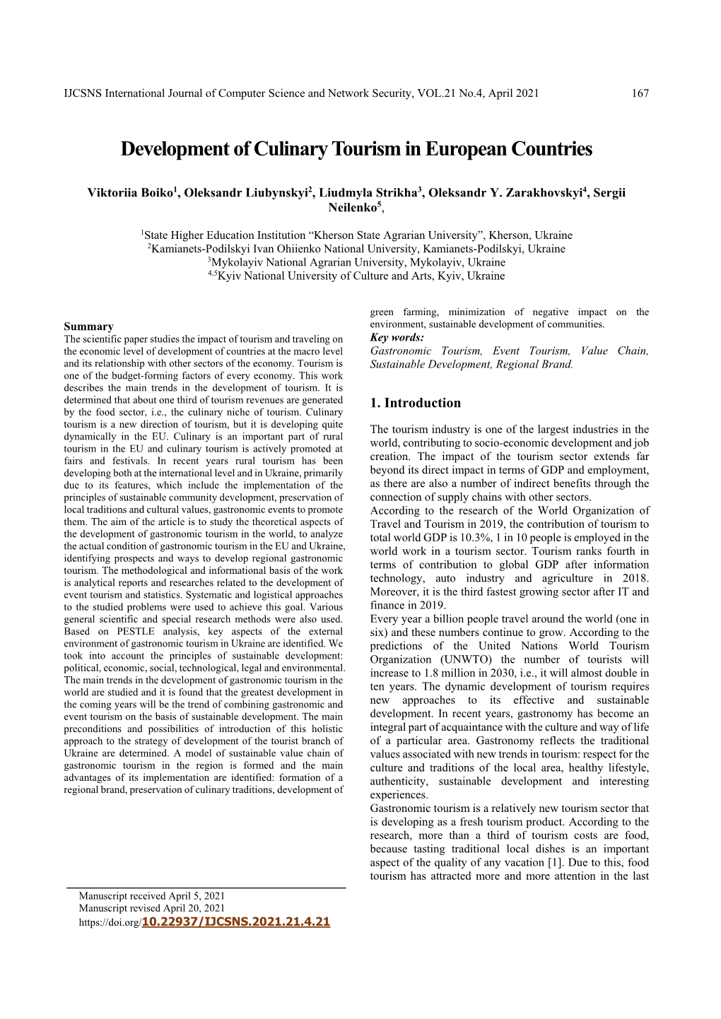 Development of Culinary Tourism in European Countries