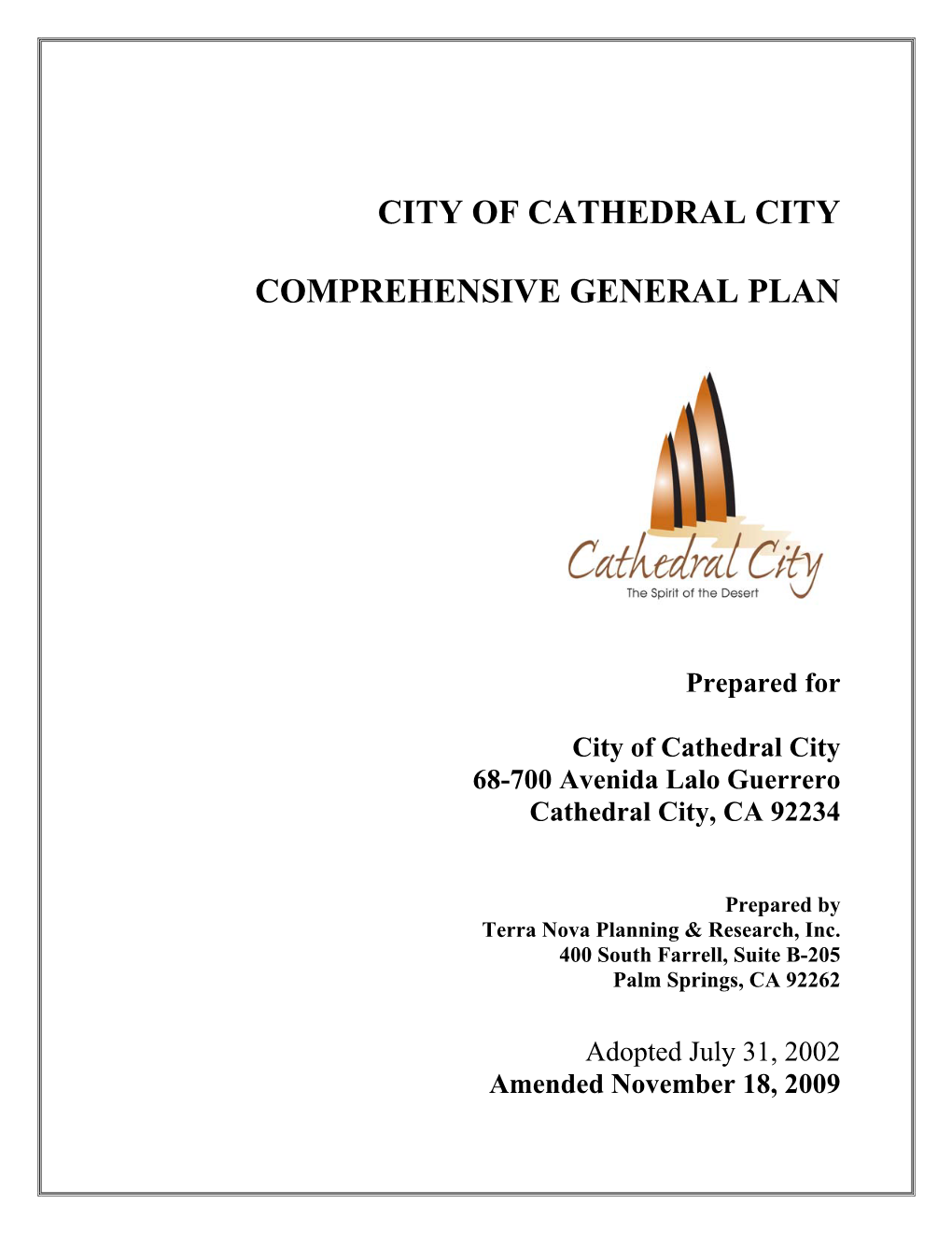City of Cathedral City Comprehensive General Plan