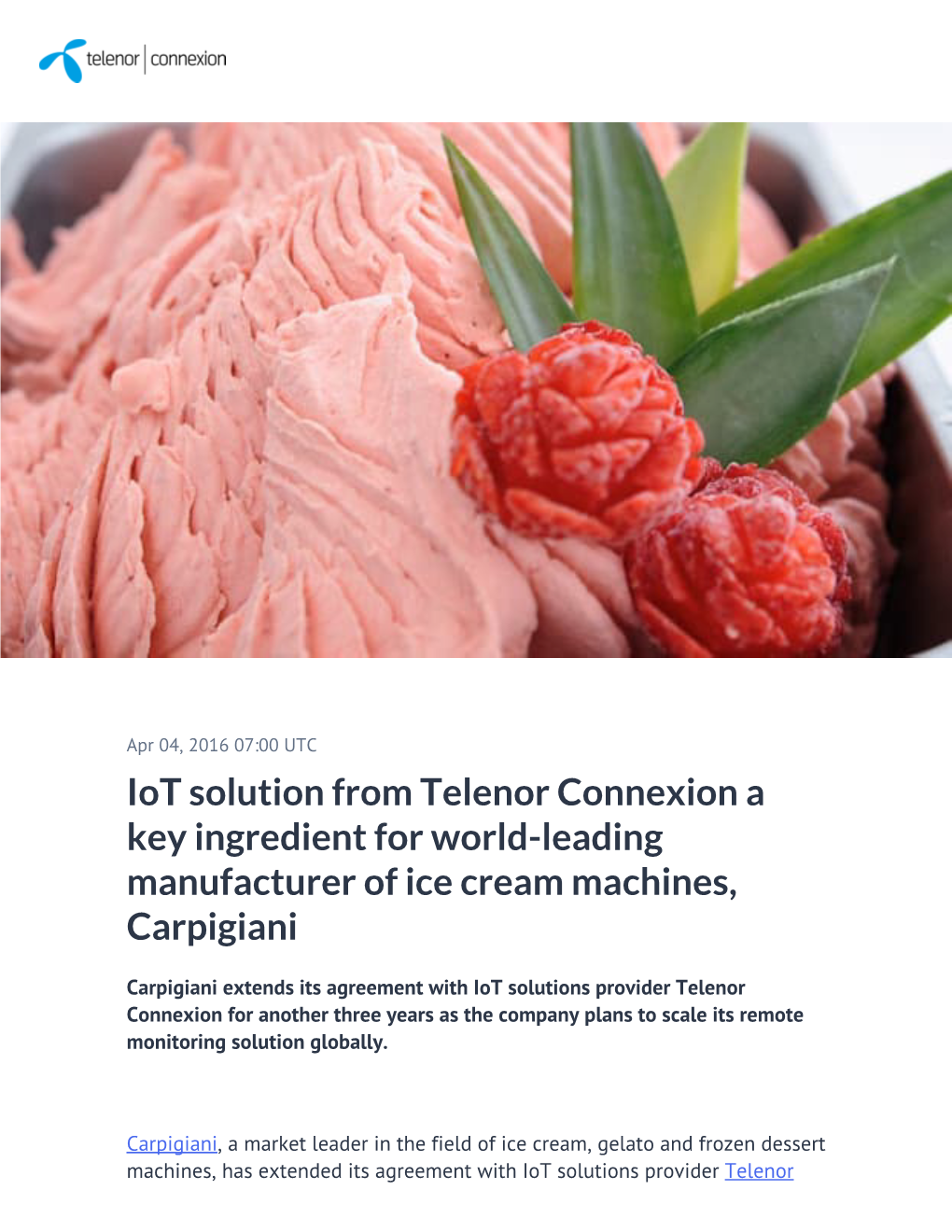 ​Iot Solution from Telenor Connexion a Key Ingredient for World-Leading