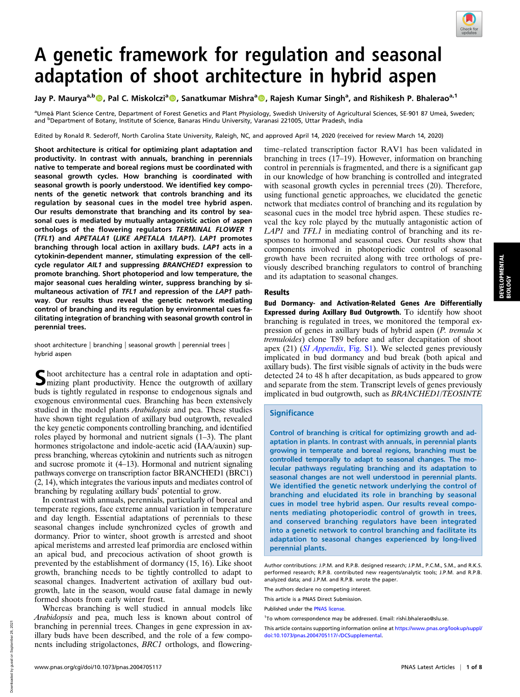 A Genetic Framework for Regulation and Seasonal Adaptation of Shoot Architecture in Hybrid Aspen