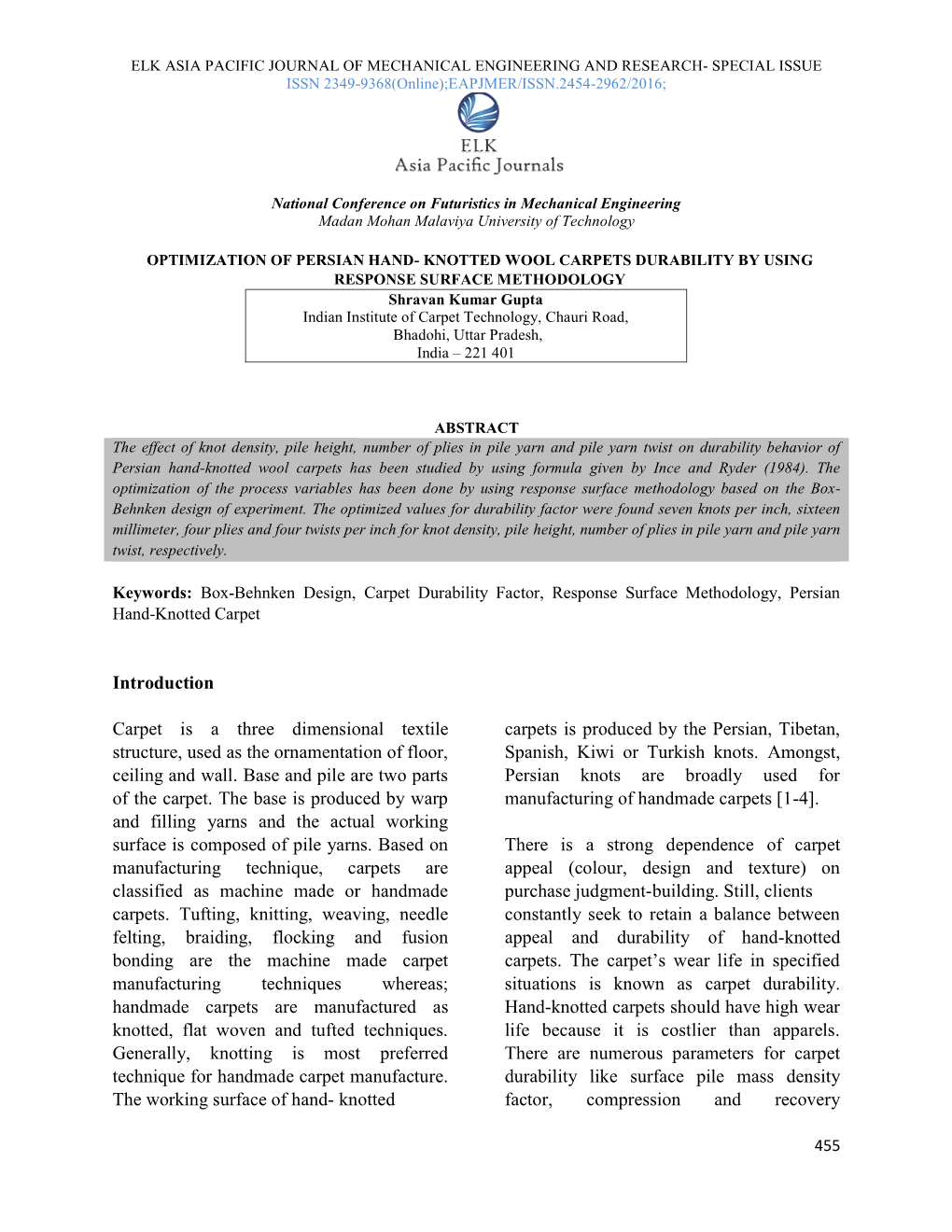 Optimization of Persian Hand- Knotted Wool