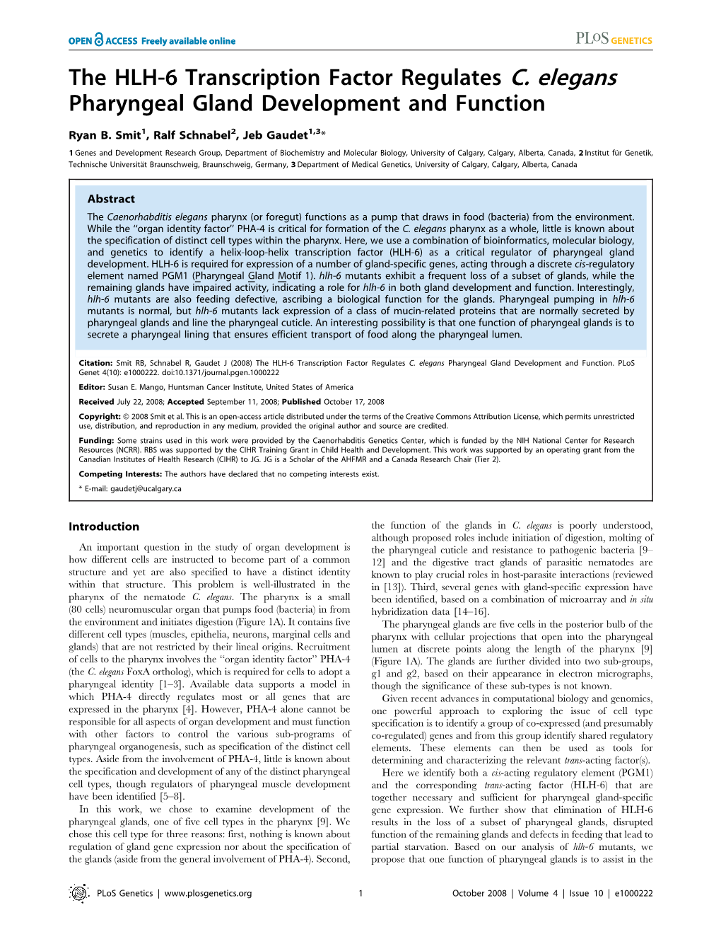 The HLH-6 Transcription Factor Regulates C