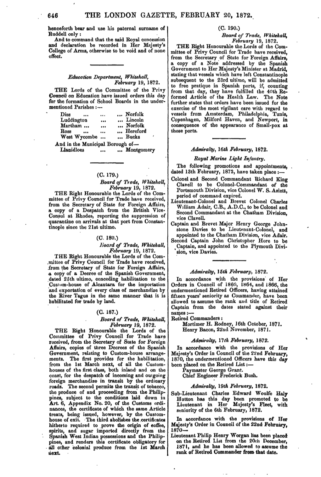 The London Gazette, February 20, 1872