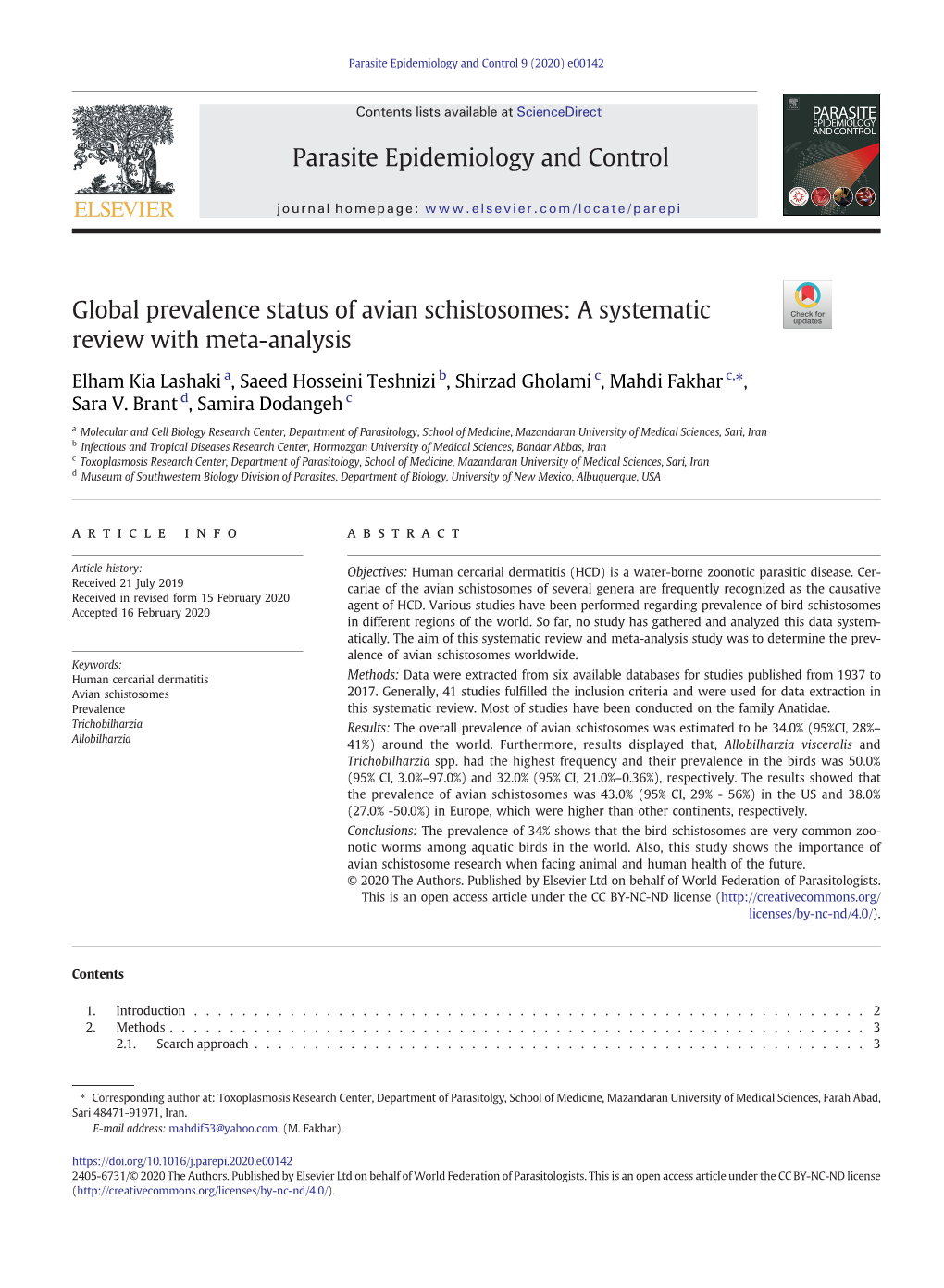 Global Prevalence Status of Avian Schistosomes: a Systematic Review with Meta-Analysis