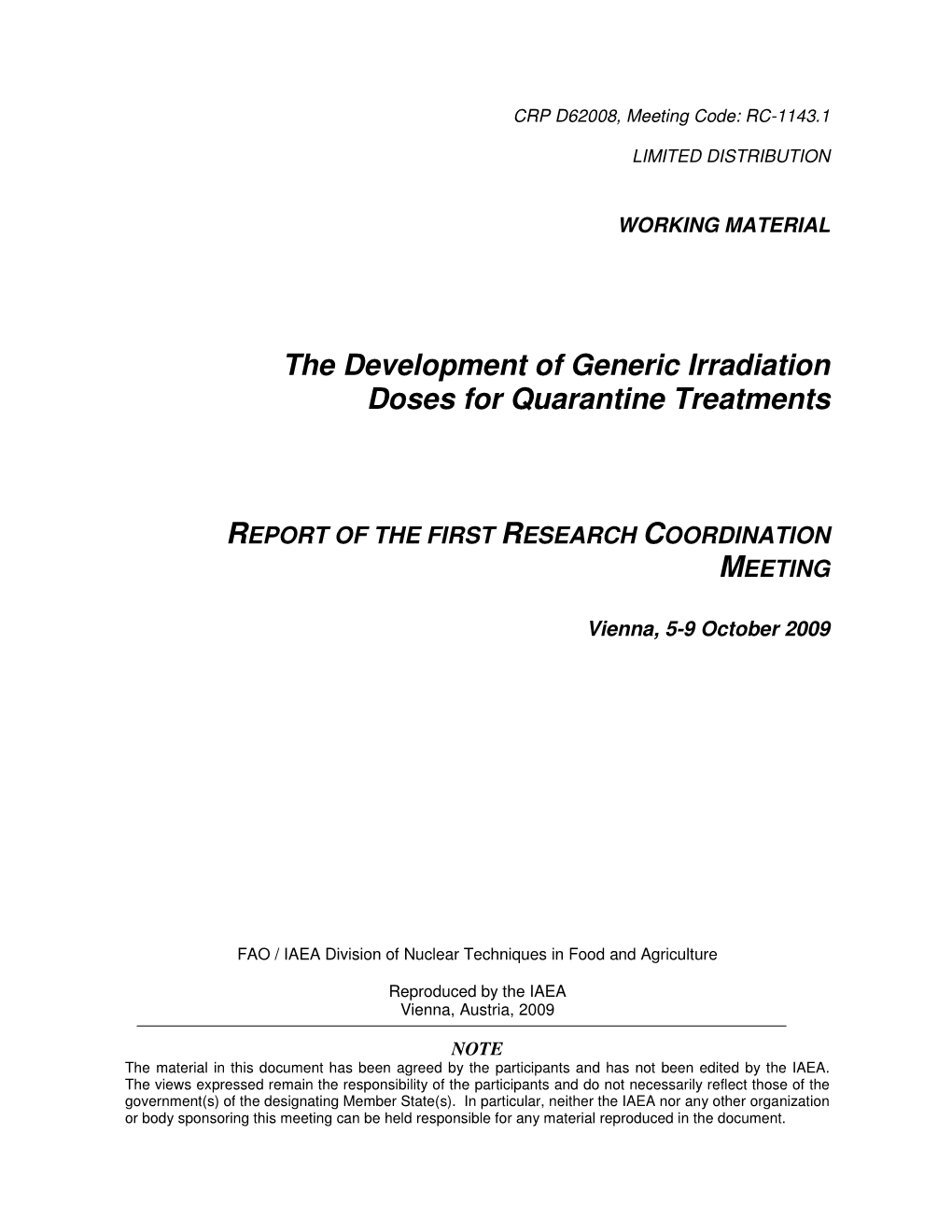 The Development of Generic Irradiation Doses for Quarantine Treatments