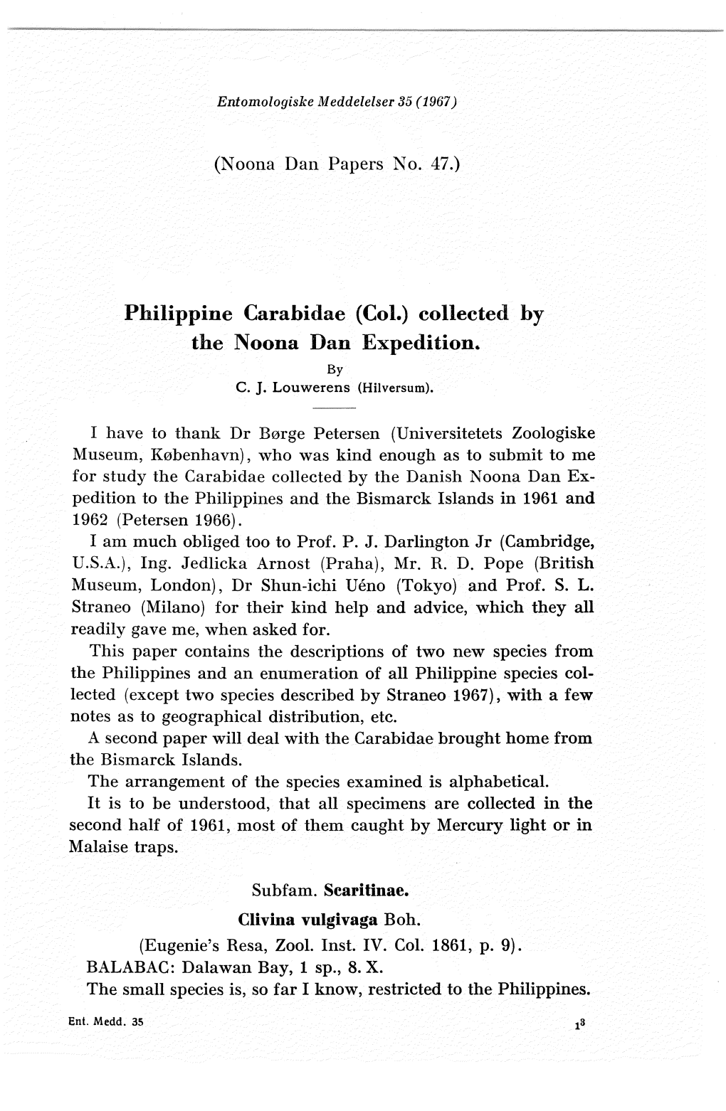 Philippine Carahidae (Col.) Collected by the Noona Dan Expedition