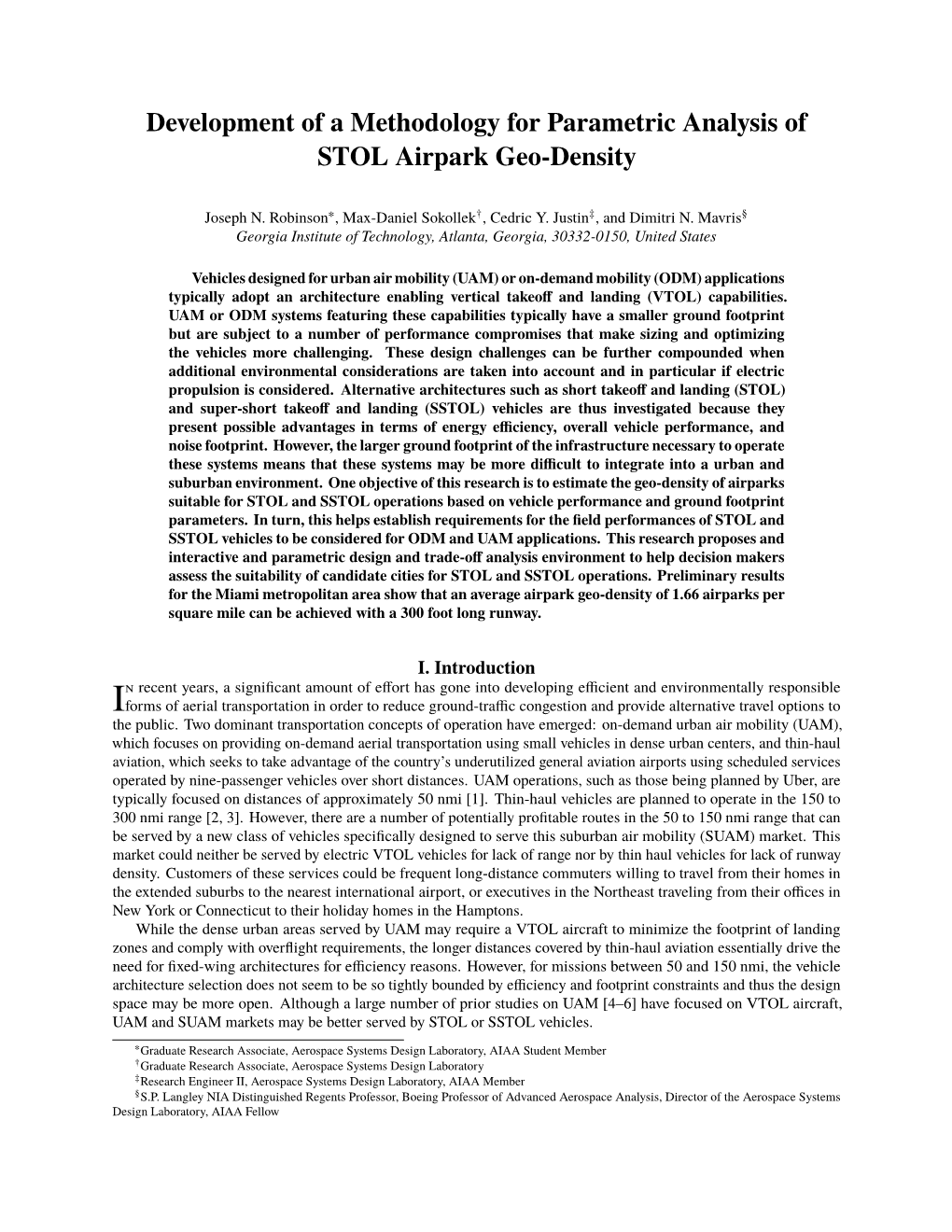 Development of a Methodology for Parametric Analysis of STOL Airpark Geo-Density