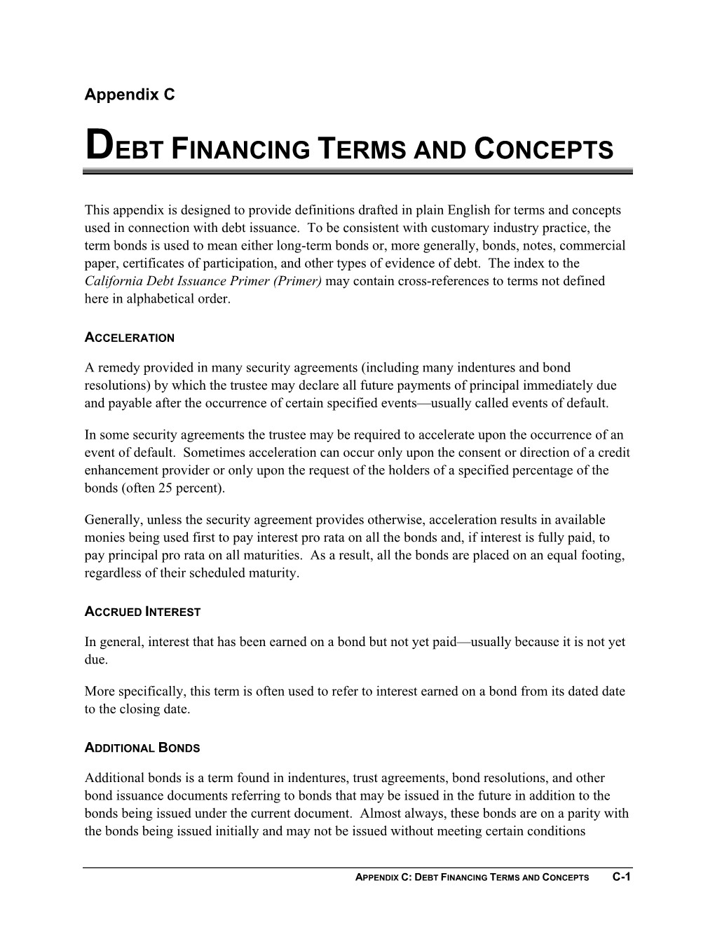 Debt Financing Terms and Concepts