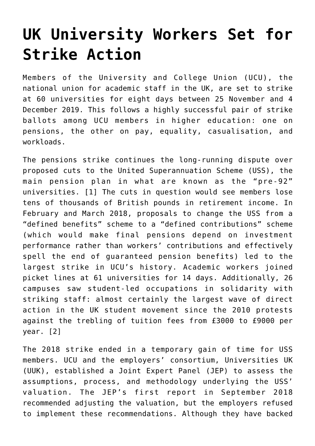 UK University Workers Set for Strike Action